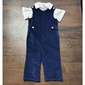 Vtg Boys 3T Blue Velvet Jon Jon Romper Holiday Button shoulder Imp Original Saks